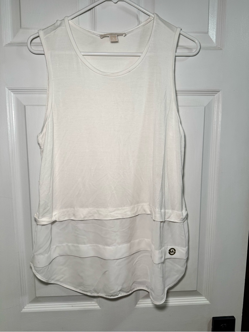 Michael Kors White Tiered Chiffon Hem Sleeveless Top Size L